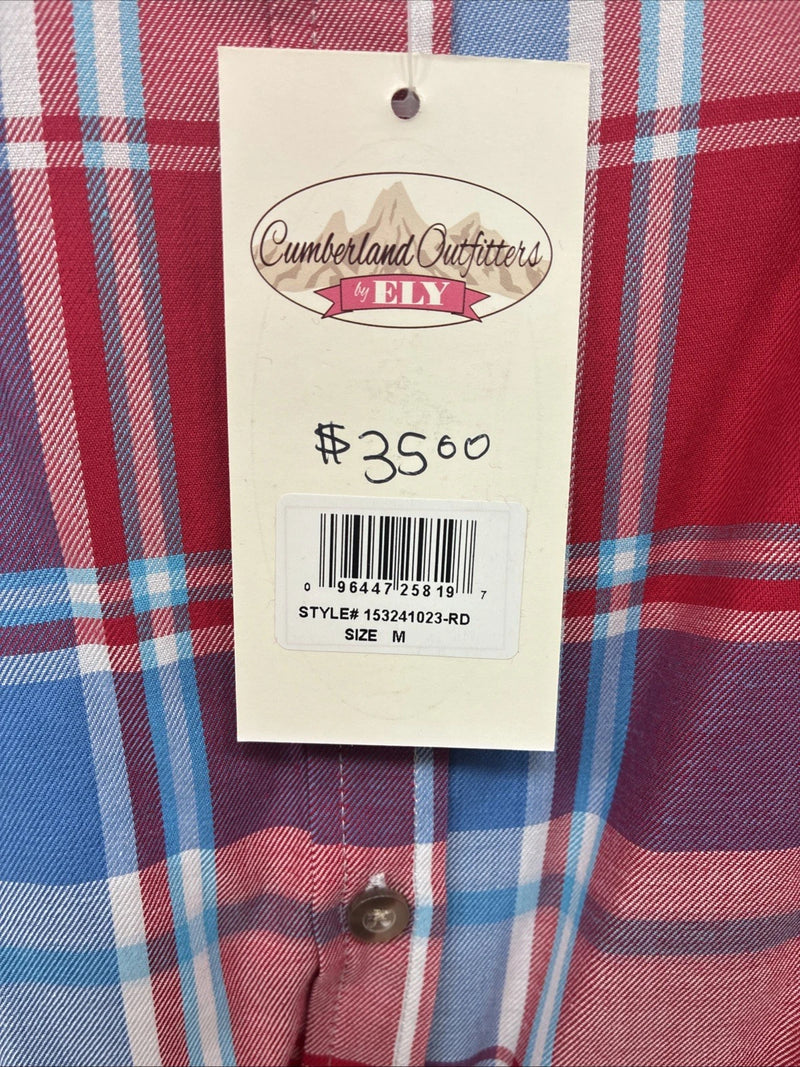New Women’s Cumberland Red Blue Plaid Short Sleeve Button Up Medium GG-4