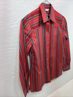 New Women’s H Bar C Red Stripe Long Sleeve Pearl Snap Size 34 DD-23