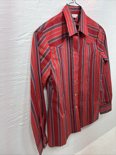 New Women’s H Bar C Red Stripe Long Sleeve Pearl Snap Size 34 DD-23