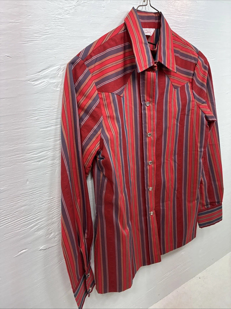 New Women’s H Bar C Red Stripe Long Sleeve Pearl Snap Size 34 DD-23