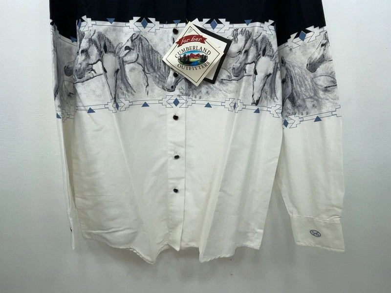 New Women’s White Black Cumberland Outfitters Long Sleeve Button Up M 3B-85