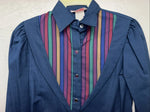 New Women’s HbarC California Ranchwear Navy Strip Long Sleeve Button Up 3B-83