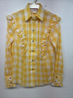 Be Women’s H Bar C Yellow Checker Long Sleeve Pearl Snap Size 30 LL-111