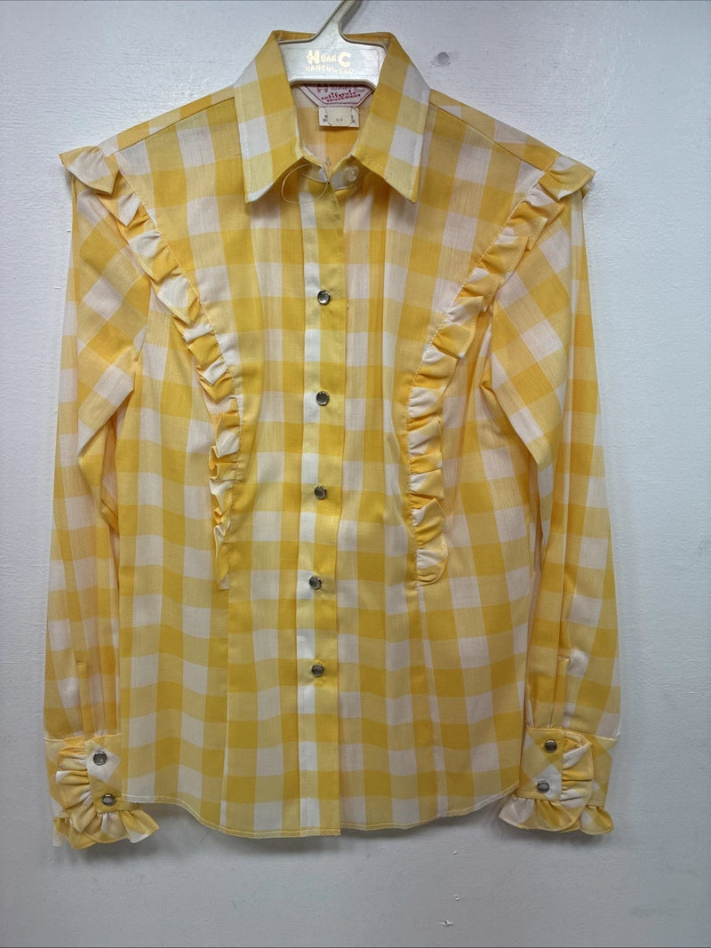 Be Women’s H Bar C Yellow Checker Long Sleeve Pearl Snap Size 30 LL-111