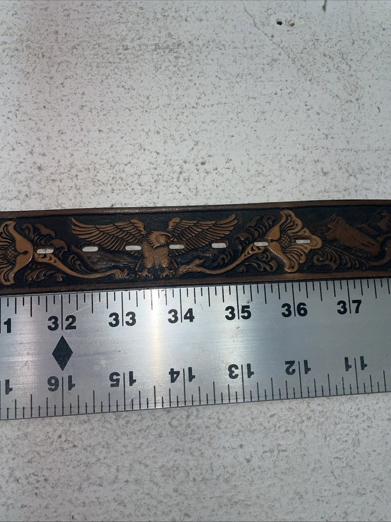 New Brown Genuine Leather Chambers Eagle Tooled 34” Belt #6412-13 Z-22