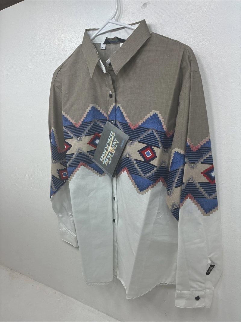 New Women’s Brooks & Dunn Tan Design Long Sleeve Button Up Medium MM-102
