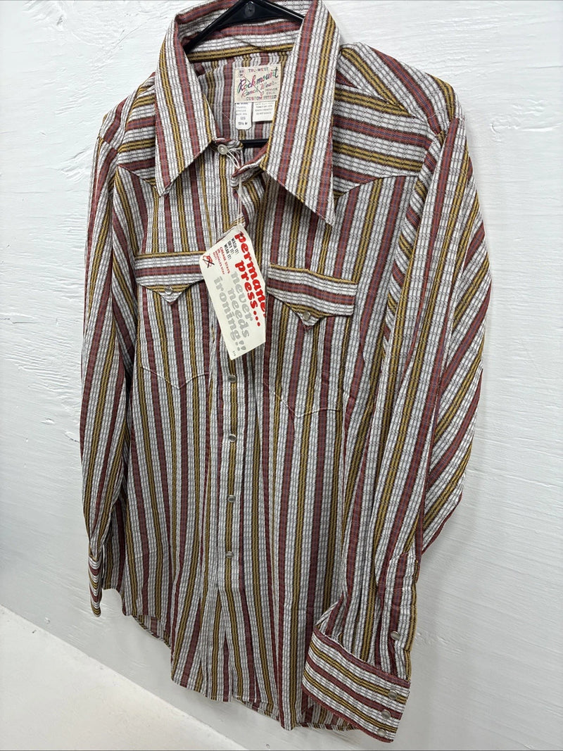 New Men’s Rock mount Multicolor Stripe Long Sleeve Pearl Snap 15.5 Medium AA-71