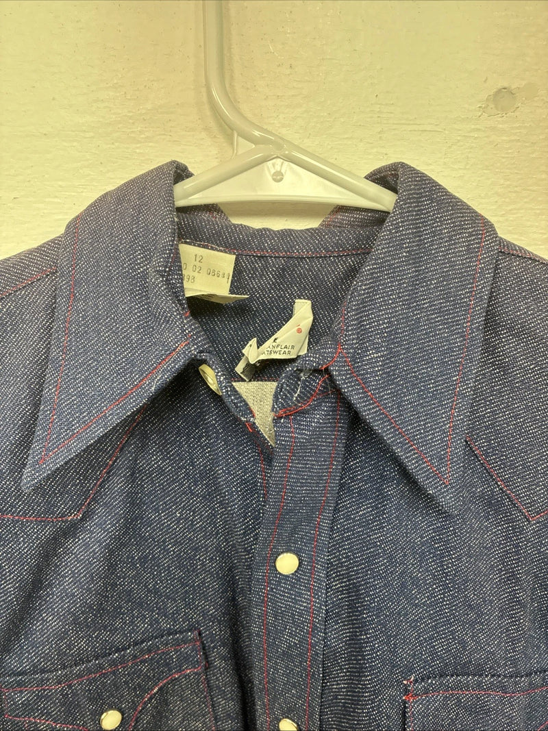 New Kids Tem Tex Blue Jean Long Sleeve Pearl Snap Size 12 LL-3