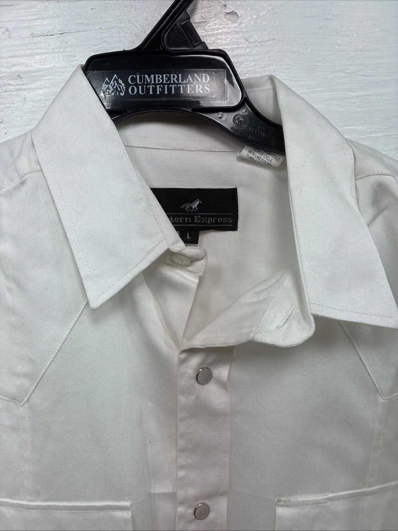New Men’s Western Express White Western Long Sleeve Pearl Snap Large AA-40