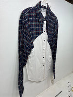 New Women’s Cowboy Threads White Blue Long Sleev Button Up Large MM-122 