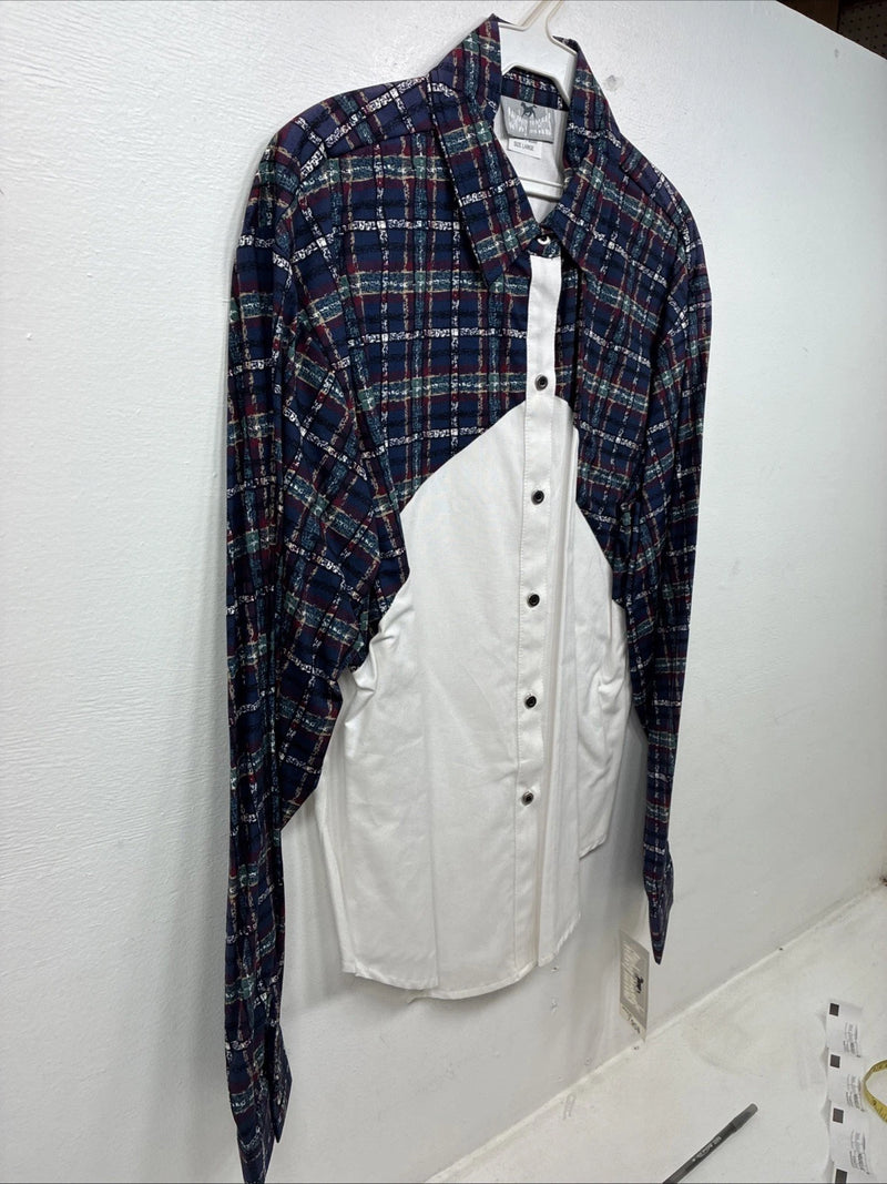 New Women’s Cowboy Threads White Blue Long Sleev Button Up Large MM-122 