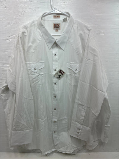 New Men’s ELY Cattleman White Designed Long Sleeve Pearl Snap 20.5 4XL X-106
