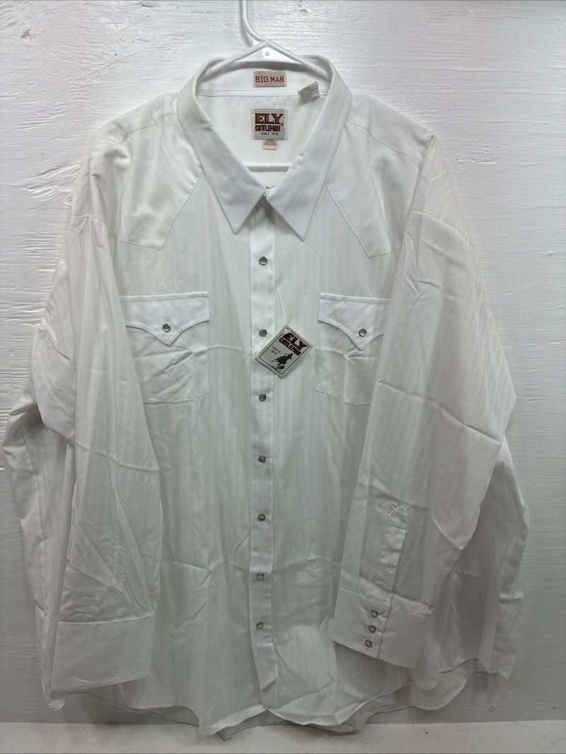 New Men’s ELY Cattleman White Designed Long Sleeve Pearl Snap 20.5 4XL X-106
