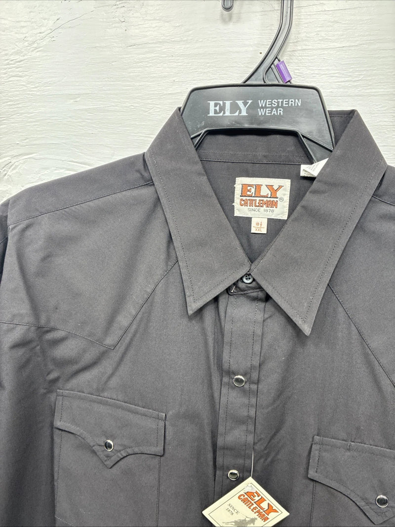 New Men’s ELY Cattleman Black Short Sleeve Pearl Snap 18.5 2XL F-76