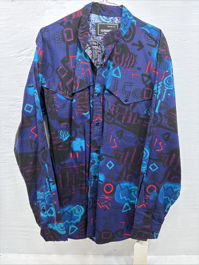 New Men’s GunSmoke Black Purple Designed Long Sleeve Button Up Shirt Medium K-31