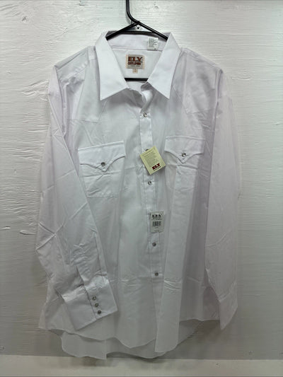 New Men’s ELY Cattleman White Long Sleeve Pearl Snap 18 X 35 2XL R-25
