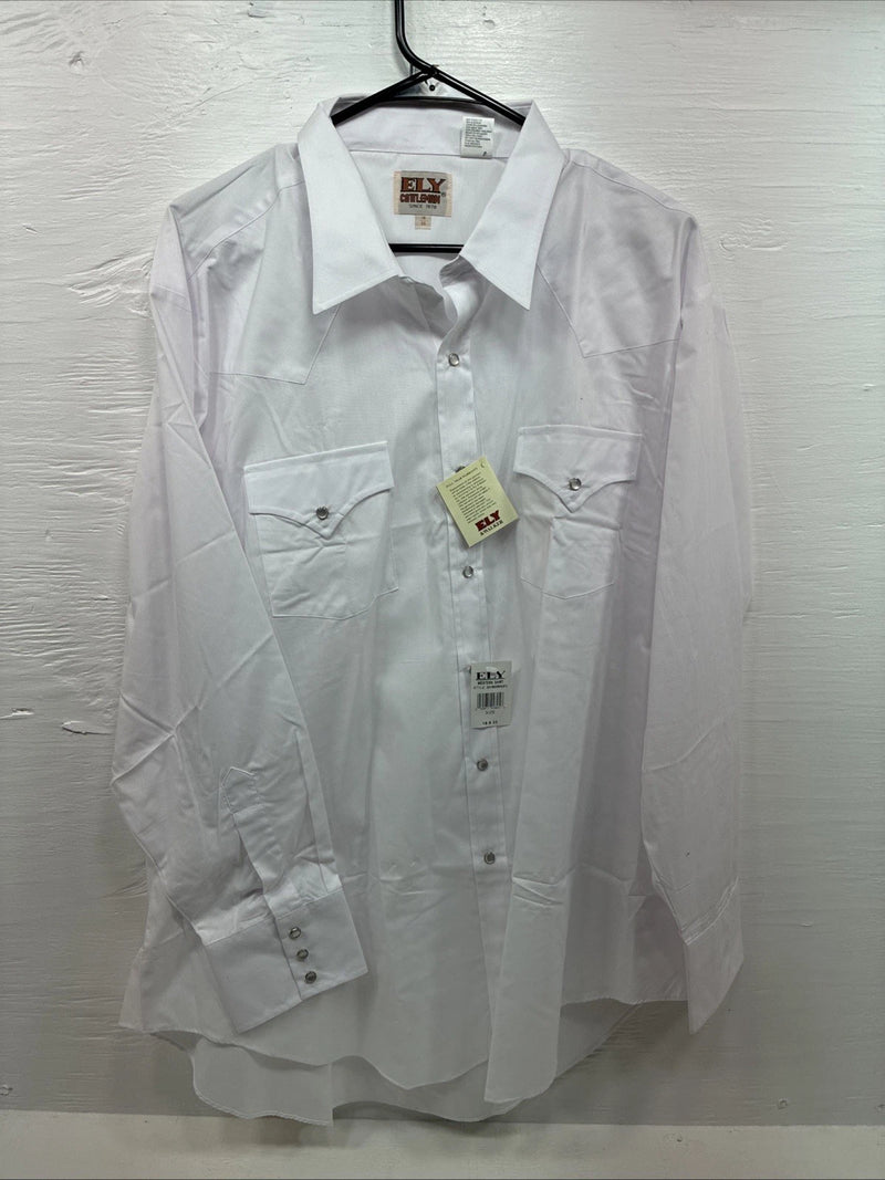 New Men’s ELY Cattleman White Long Sleeve Pearl Snap 18 X 35 2XL R-25