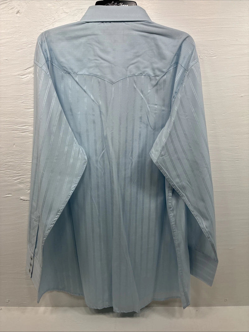 New Men’s White Horse Baby Blue Stripe Long Sleeve Pearl Snap 2XL H-49