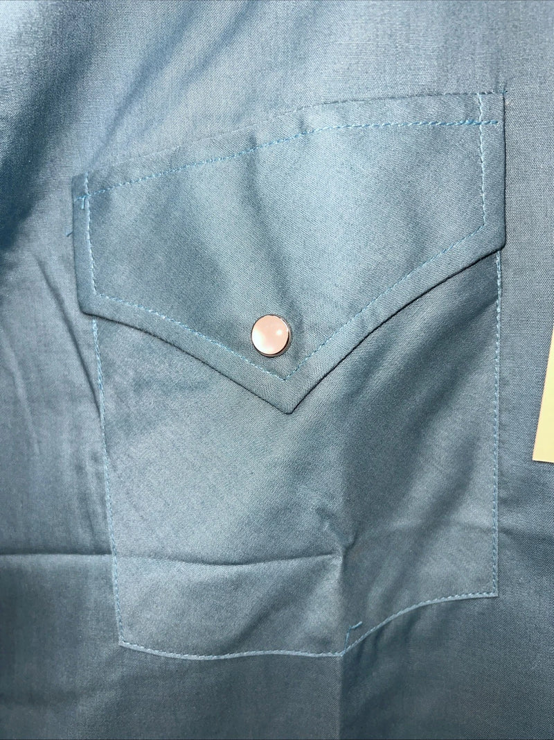 New Men’s Blue ELY cattleman Short Sleeve Pearl Snap Shirt. 16.5 Large G-71