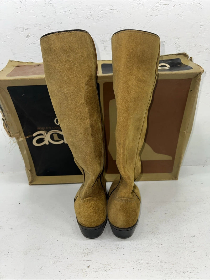 New Women’s Tan Roughout Acme Cowboy Boots. 8732 6 C. 19-9