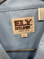 New Men’s ELY Cattleman Blue Simple Short Sleeve Pearl Snap XL F-85