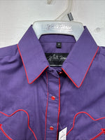 New Women’s White Horse Purple Red Long Sleeve Pearl Snap Small LL-72