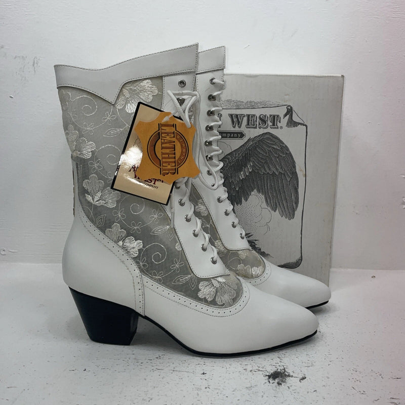 New Women’s White Lace Up American West Cowboy Boots. 515 9.5 9 1/2 M. 17-108