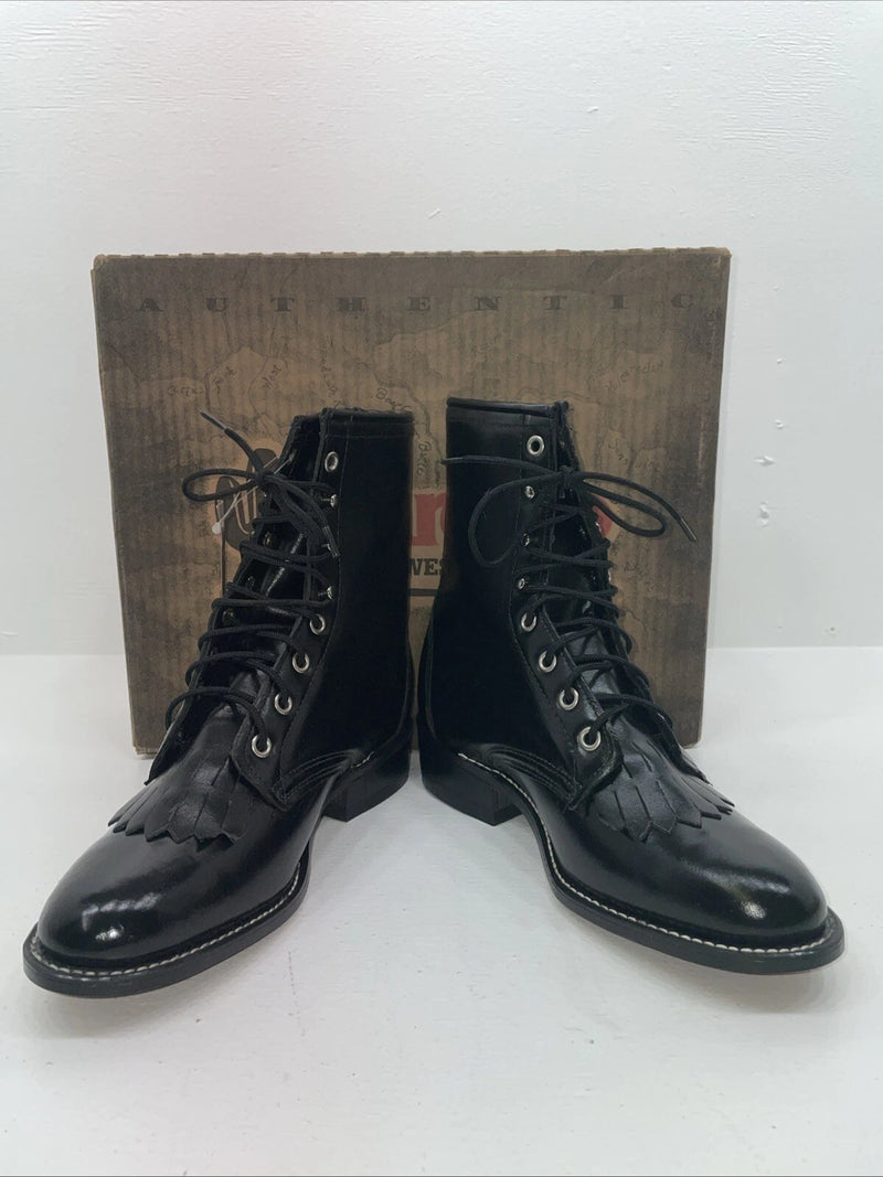 New Women’s Black Lace Up Laredo Cowboy Boots. 28 120 7.5 7 1/2 M. 17-106