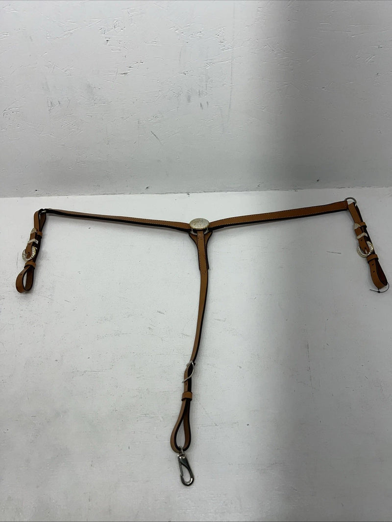 New Leather Circle Y Breast Collar With Silver Plate. 42846107 S-46