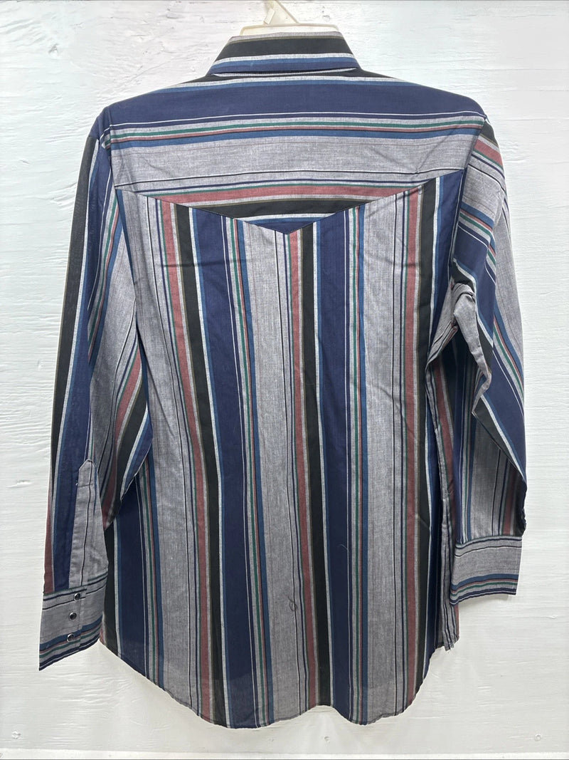 New Men’s ELY Cattleman Multicolor Stripe Long Sleeve Pearl Snap 16.5 Large T-54
