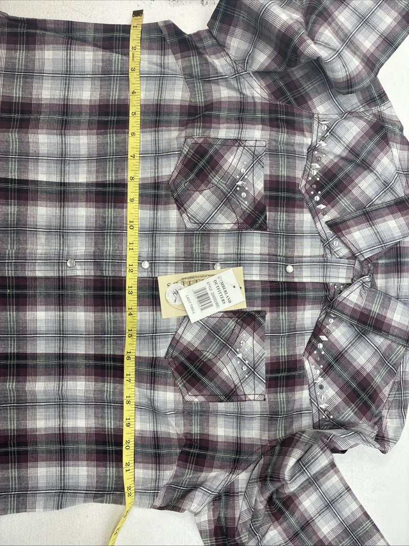 New Women’s Cumberland Purple Plaid Long Sleeve Pearl Snap Size 1X GG-10