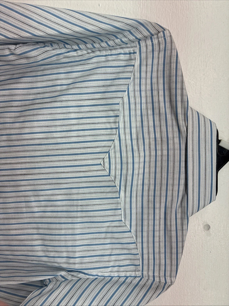 New Kids White Horse Blue Stripe Long Sleeve Pearl Snap Medium DD-75