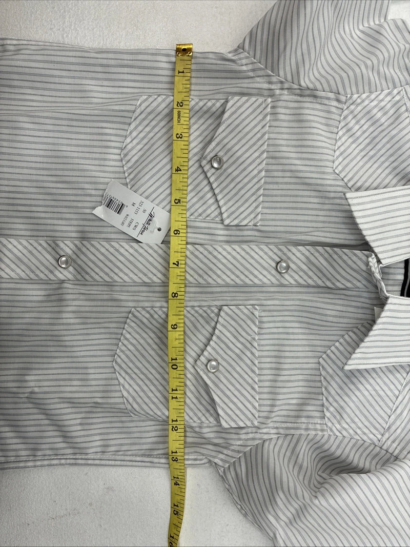 New Boys White Horse Grays Stripe Long Sleeve Pearl Snap Medium DD-119