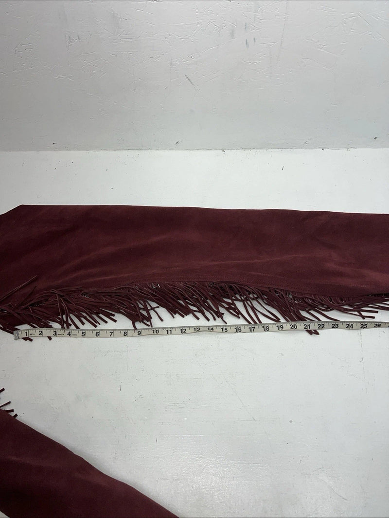 New Burgundy Congress Leather Show Chaps With Fringe Adjustable Waist 42” L N-41