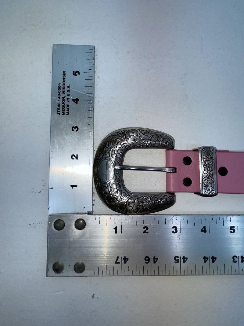 New Pink Genuine Leather Silver Bling L Belt #N3431630 Z-60