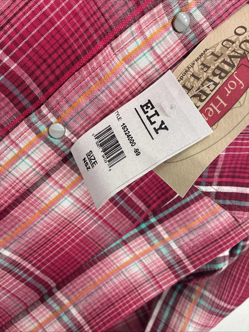 New Women’s Cumberland Pink Plaid Long Sleeve Pearl Snap XL GG-56