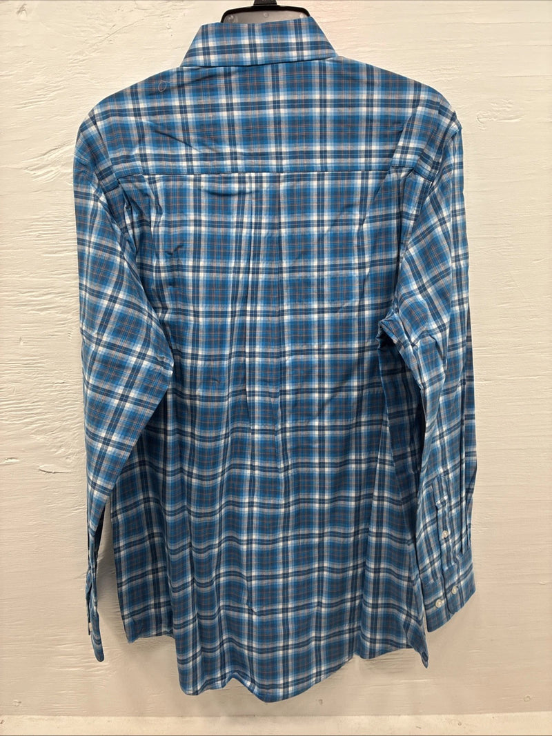 New Men ELY Cattleman Blue Paid Long Sleeve Button Up Medium J-88