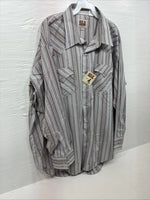 New Men’s ELY Cattleman Gray Stripe Long Sleeve Pearl Snap 18.5 X 35 2XL F-75