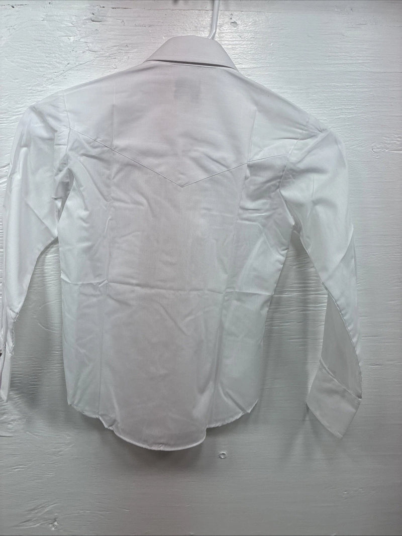 New Boys ELY Cattleman White Long Sleeve Pealr Snap Size 8 DD-49