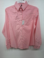 New Women’s White Horse Pink Gem Long Sleeve Pearl Snap Small LL-61