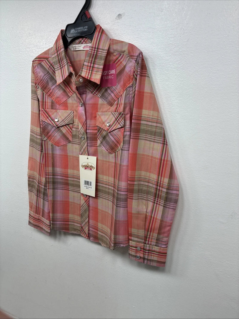 New Girls Cumberland Pink Plaid Long Sleeve Pearl Snap Small MM-13