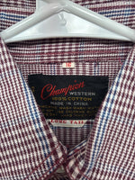 New Teens Champion Western Red Design Long Sleeve Pearl Snap Size 16 CC-105