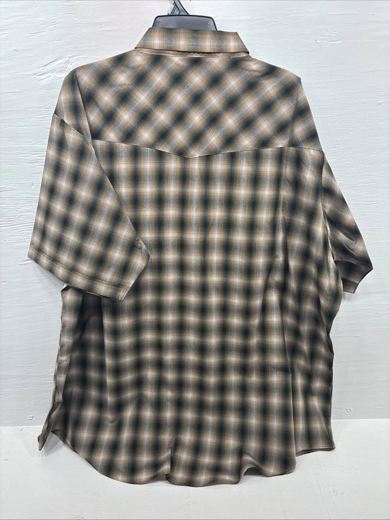 New Men’s ELY Cattleman Yellow Flannel Short Sleeve Pearl Snap 4XL F-51