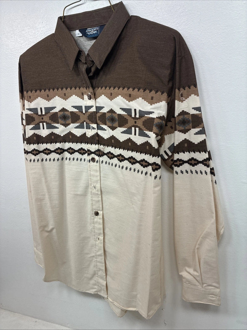 New Women’s Brooks & Dunn Tan Design Long Sleeve Button Up Size Small TT-51
