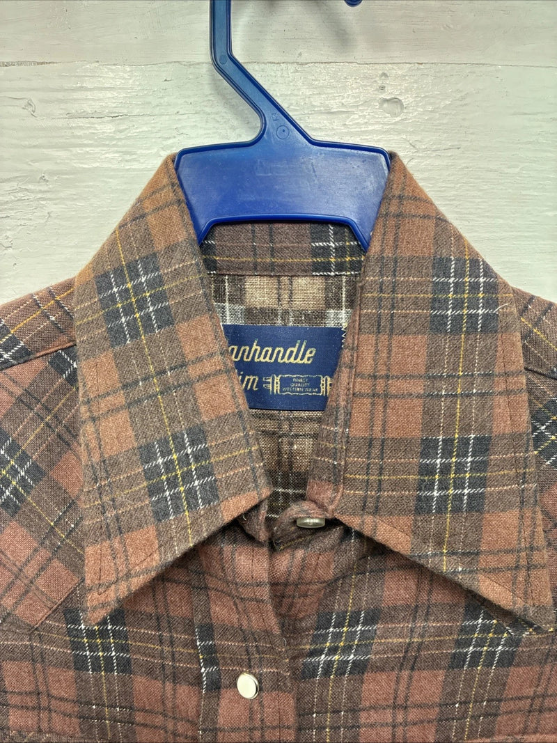 New Kids Panhandle Slim Brown plaid Long Sleeve Pearl Snap Size 12 CC-82