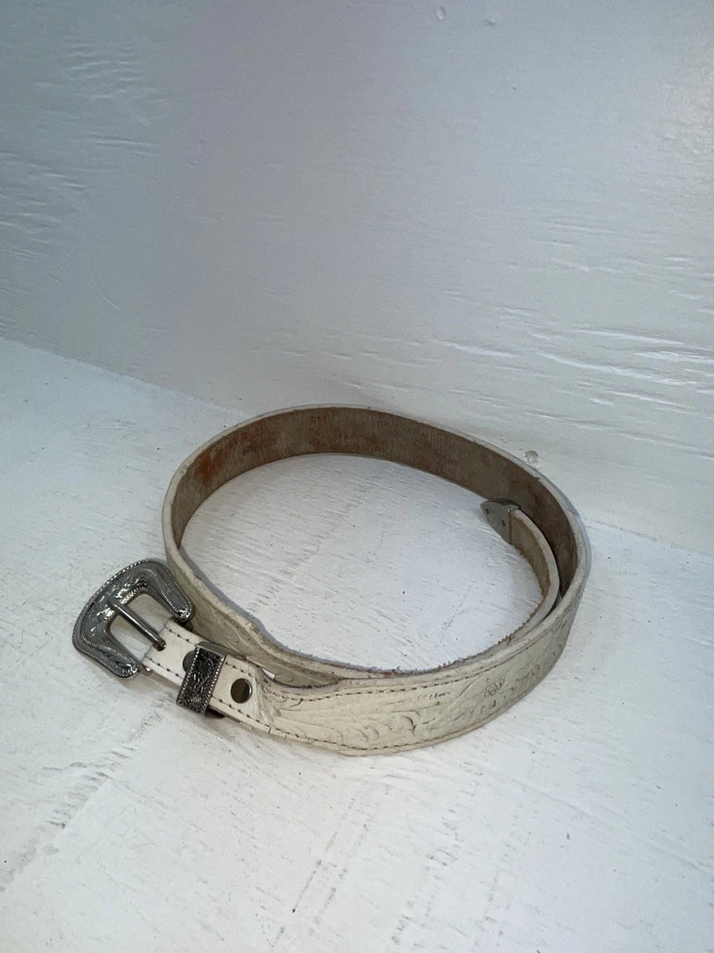 New White Genuine Leather Acme Tooled 28” Belt #5022 JJ-157