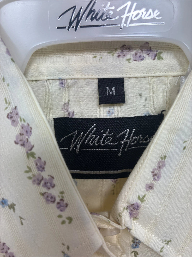 New Kids White Horse Yellow Floral Long Sleeve Pearl Snap Medium DD-48