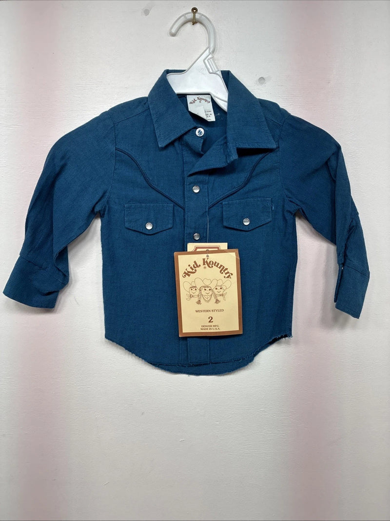 New Kids Denver Blue Long Sleeve Pearl Snap Size 2 DD-148