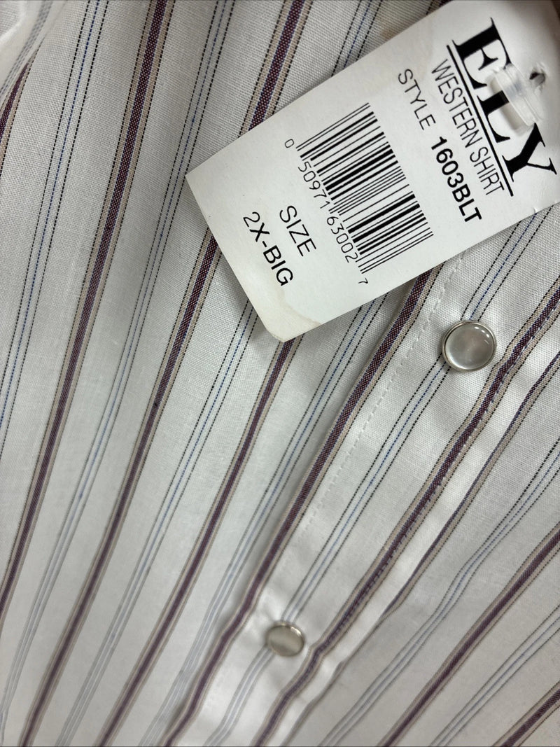 New Men’s ELY Cattleman Stripe Short Sleeve Pearls Snap 18.5 2XL F-63