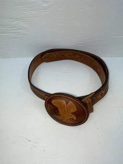 New Brown Genuine Leather Eagle Tooled 34” Belt #WS641 Z-139